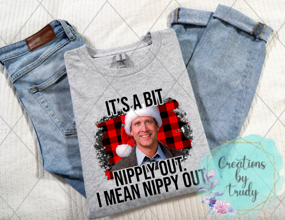 It’s a bit nipply out, I mean nippy out Clark Griswald- crewneck sweatshirt