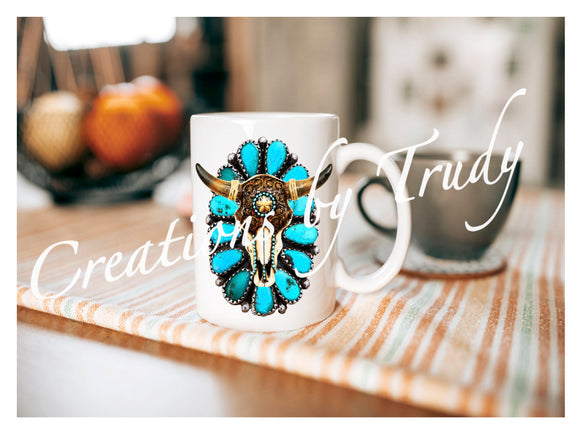 Tumbler/ Cup- Skull with teal stones