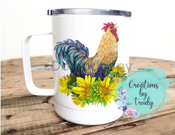 Tumbler/ Cup- rooster with sunflower