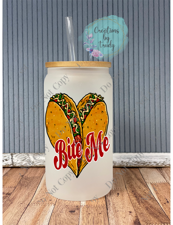 Bite me frosted glass drinkware