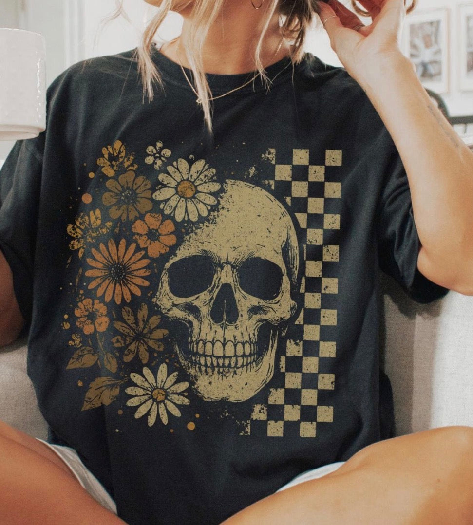 Floral checker skull- Shirt
