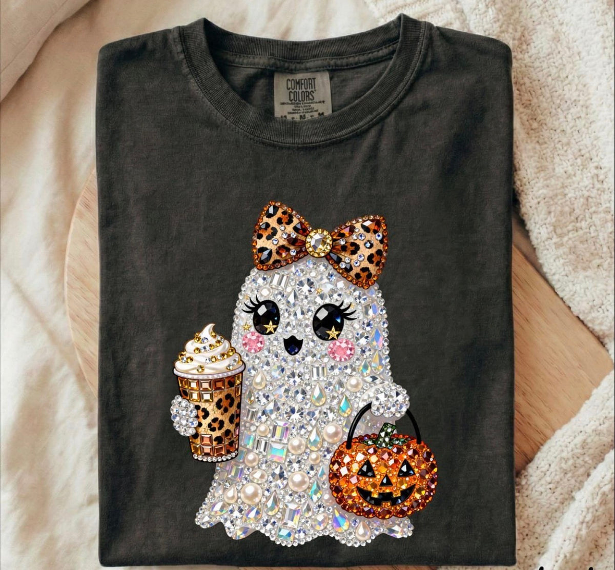 Faux glitter ghost with coffee- Shirt