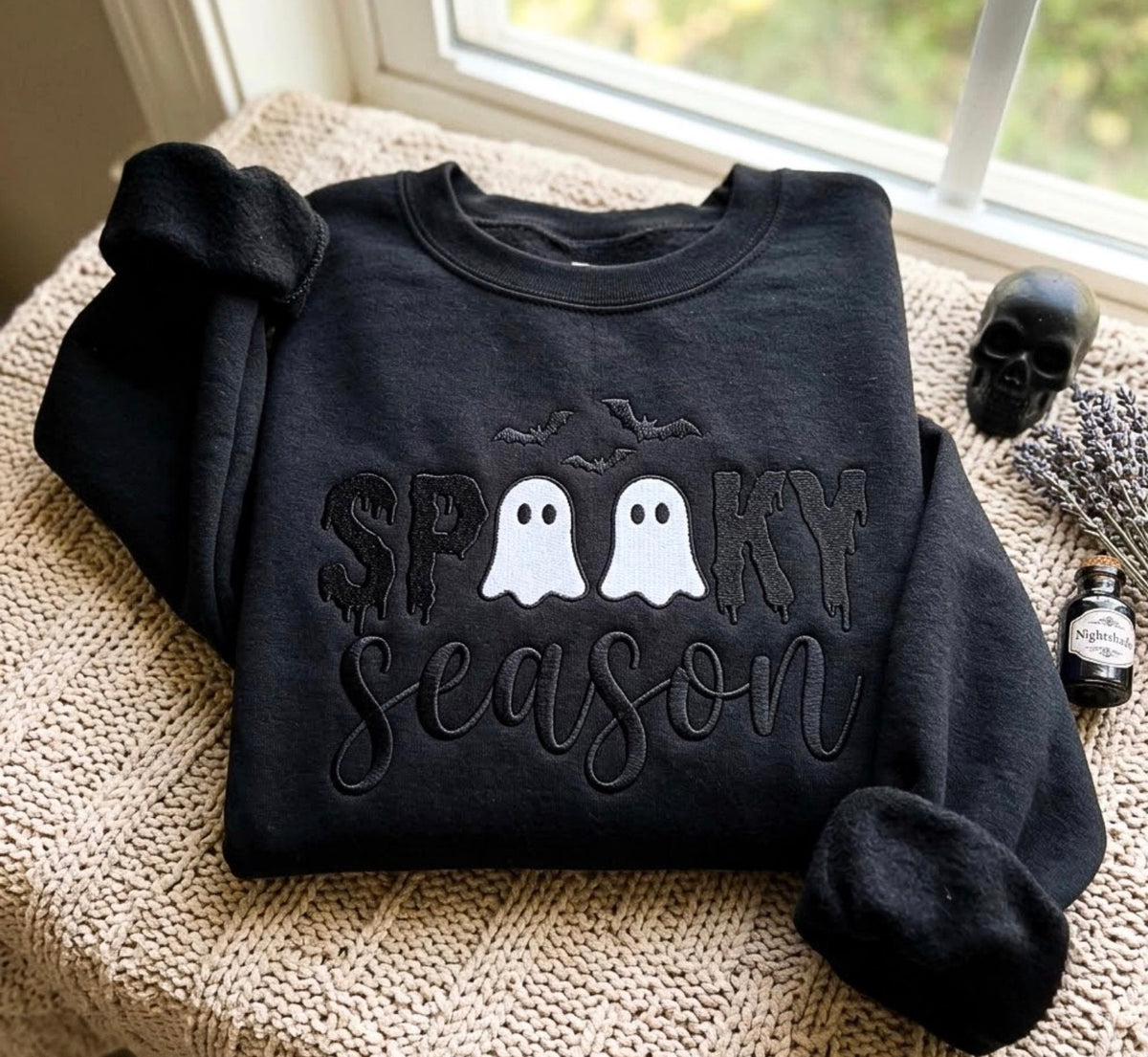 Spooky Season two ghosts- Embroidered Sweatshirt
