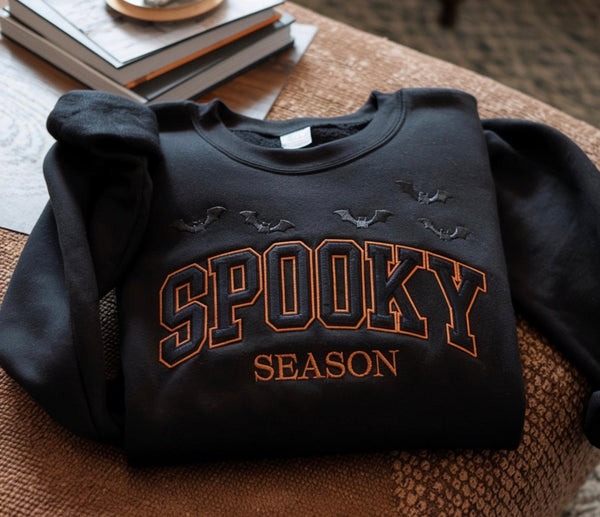 Spooky Season black and orange- Embroidered Sweatshirt