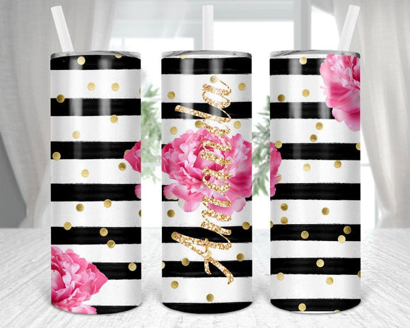 Personalized floral stripes Tumbler