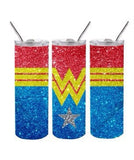 Female superhero glitter stainless steel 20oz Tumbler