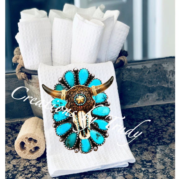 Hand Towel- Skull with blue stones