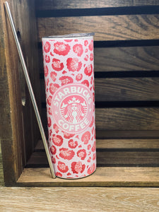 Popular coffee brand pink cheetah 20oz stainless steel Tumbler