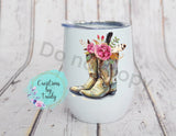 Tumbler/ Cup- Boots with flowers