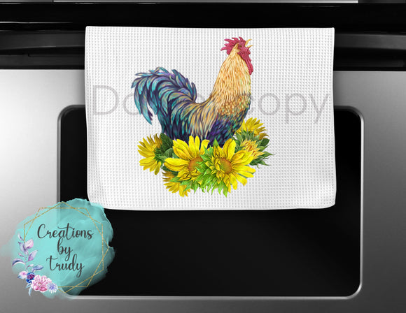 Hand Towel- Rooster on bed of sunflowers