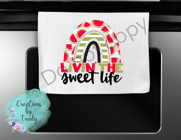 Hand Towel- Livin the sweet life watermelon rainbow