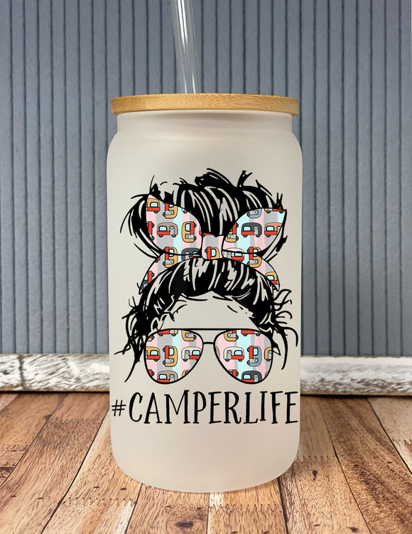 Camper life hashtag- frosted glass drinkware