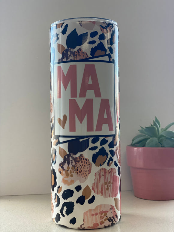 Mama pink cheetah print with hearts- 20oz stainless steel sublimated Tumbler