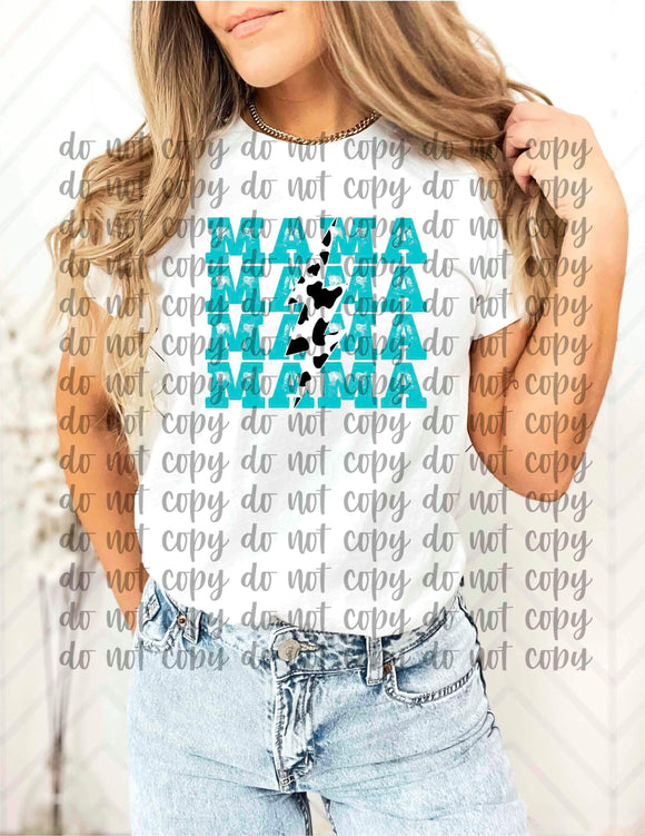 Mama cow print lightning bolt- TSHIRT