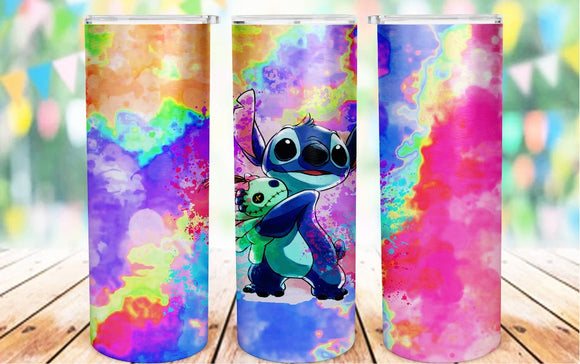 Colorful watercolor stitch with stuffed animal- 20oz stainless steel sublimated Tumbler