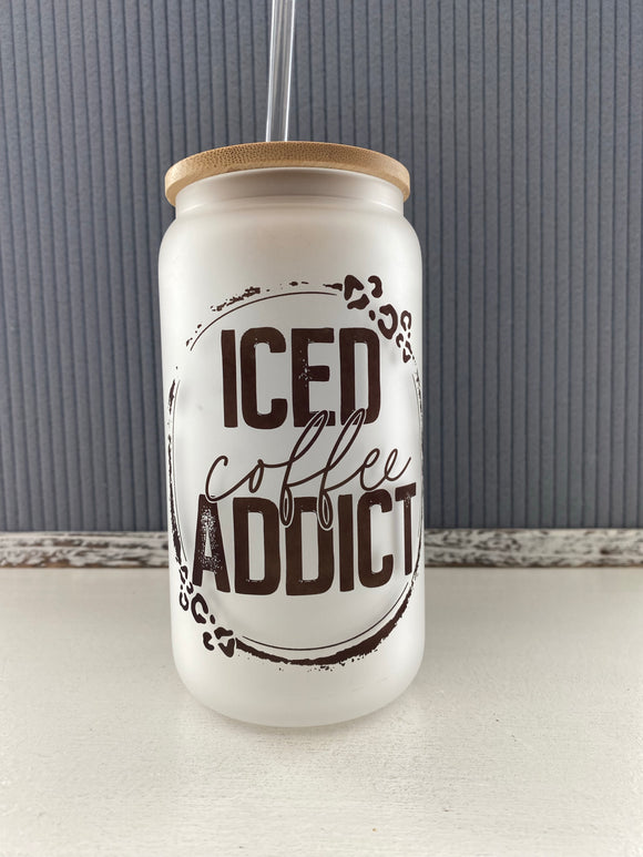 Iced coffee addict-can style glass drinkware