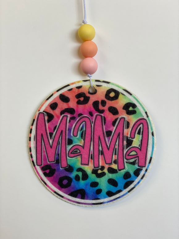 Rainbow cheetah print MAMA- car charm/ scent circle