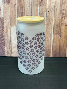 Paws heart -can style glass drinkware