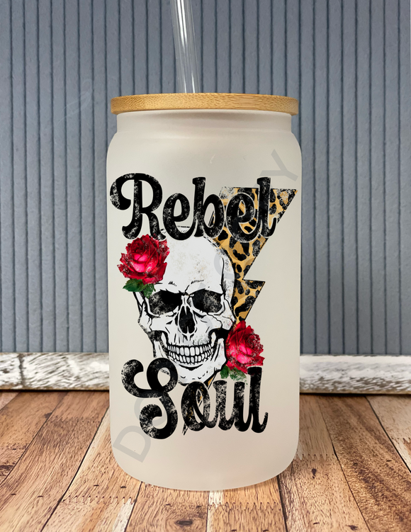 Rebel soul- frosted beer can glass with bamboo lid