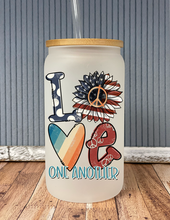 Love one another peace American flag- frosted glass drinkware