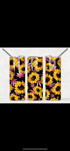 Beautiful sunflowers and pink marijuana leaves- 20oz stainless steel sublimated Tumbler