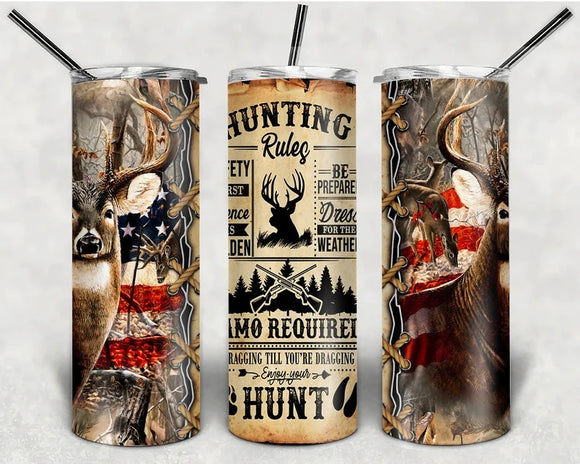 Hunting rules deer with American flag - 20oz stainless steel Tumbler