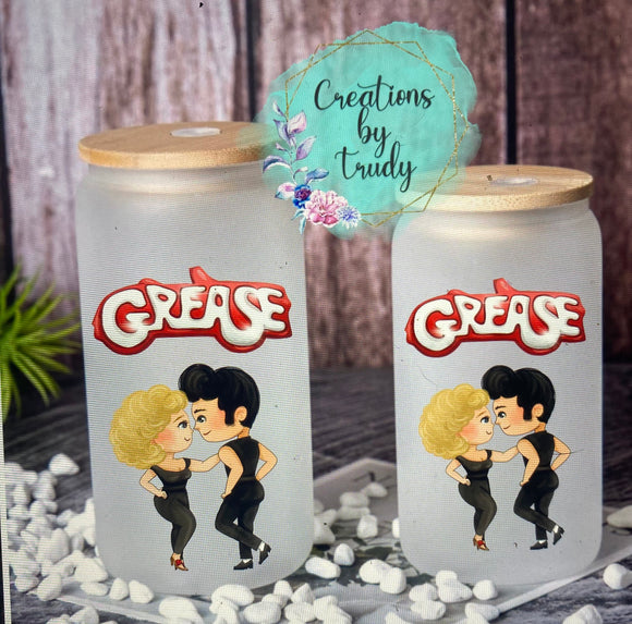 Grease- can style glass drinkware