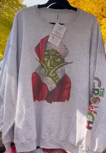 Grinch face with “the grinch” on sleeve- crewneck sweatshirt