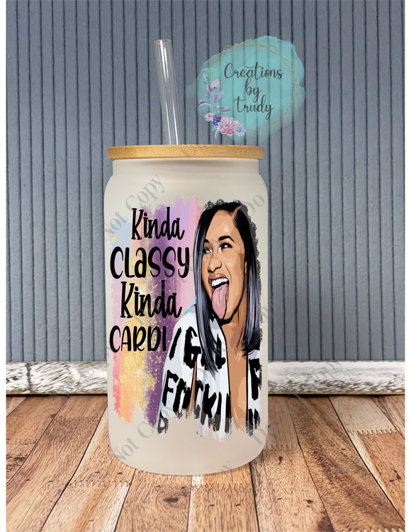 Kinda classy kinda Cardi frosted glass drinkware