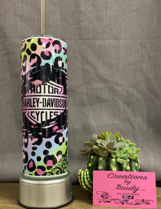 Harley Davidson rainbow cheetah print and lace- 20oz stainless steel Tumbler