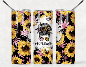 Dopest mom sunflowers and pink marijuana leaves- 20oz stainless steel sublimated Tumbler