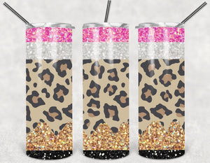 Cheetah print glitter pencil- 20oz stainless steel sublimated Tumbler